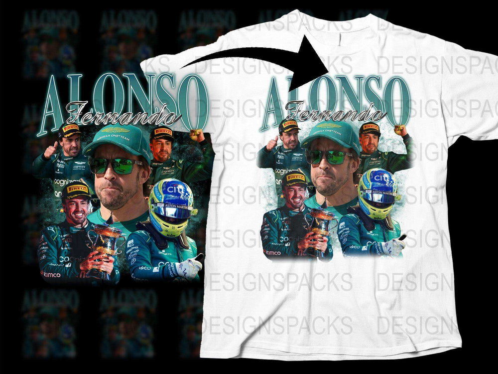 Fernando Alonso Racing Fan T-Shirt, Formula One Driver Collage Graphic Tee, Motorsport Apparel Gift