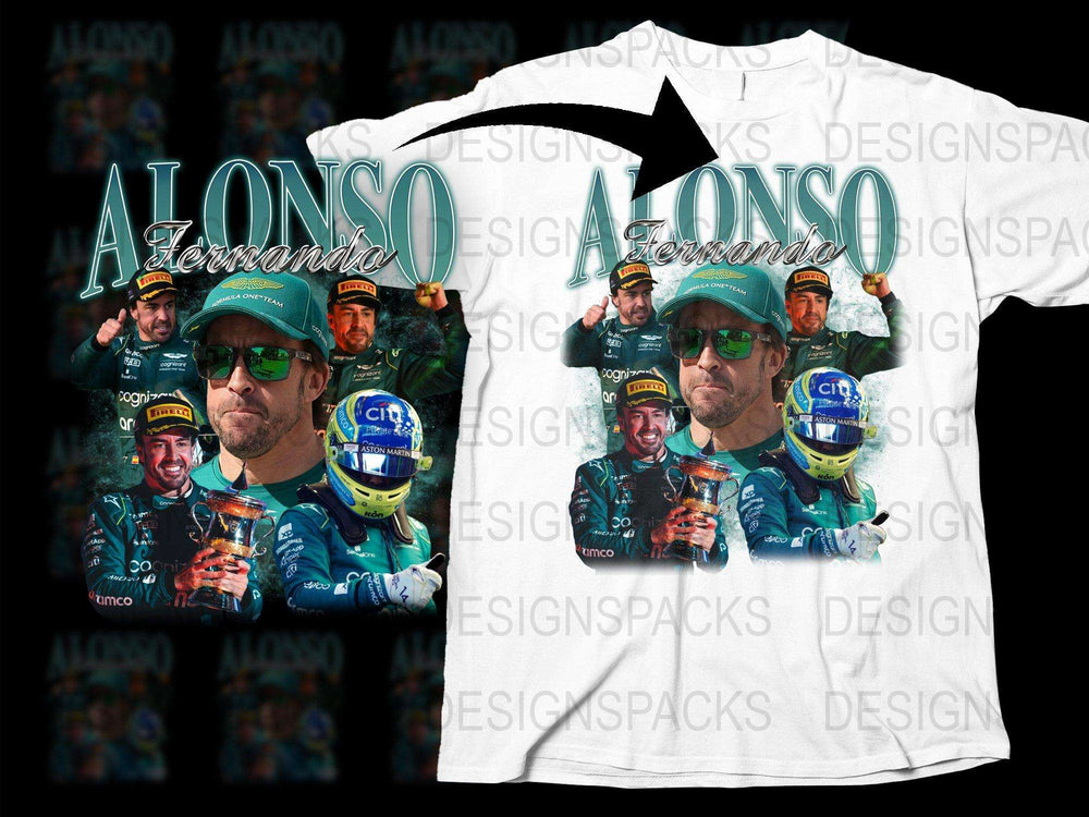 Fernando Alonso Racing Fan T-Shirt, Formula One Driver Collage Graphic Tee, Motorsport Apparel Gift