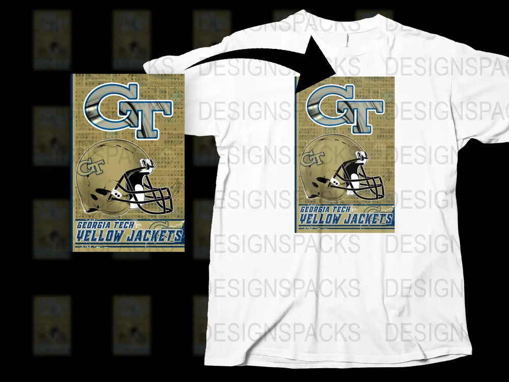 Georgia Tech Yellow Jackets T-Shirt, Collegiate Football Helmet Design, Sports Fan Apparel