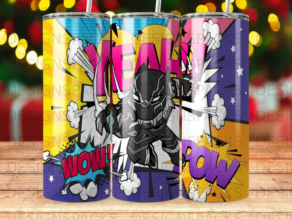 Black Panther in comic book style with "YEAH!" and "WOW POW" text.