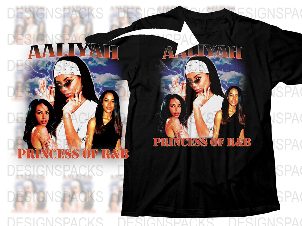 Aaliyah Princess of RandB Vintage T-Shirt, 90s Hip Hop Tee, Retro Music Fan Apparel, Black Cotton Shirt