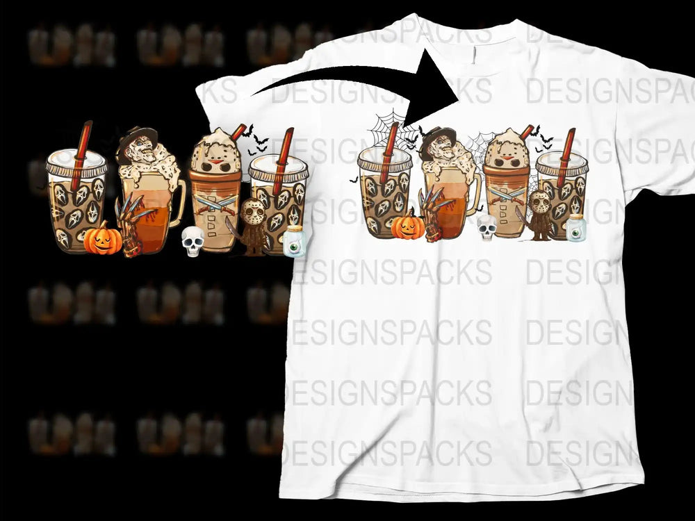 Cute Halloween Themed T-Shirt with Cartoon Sushi and Bubble Tea Characters, Unisex Casual Wear