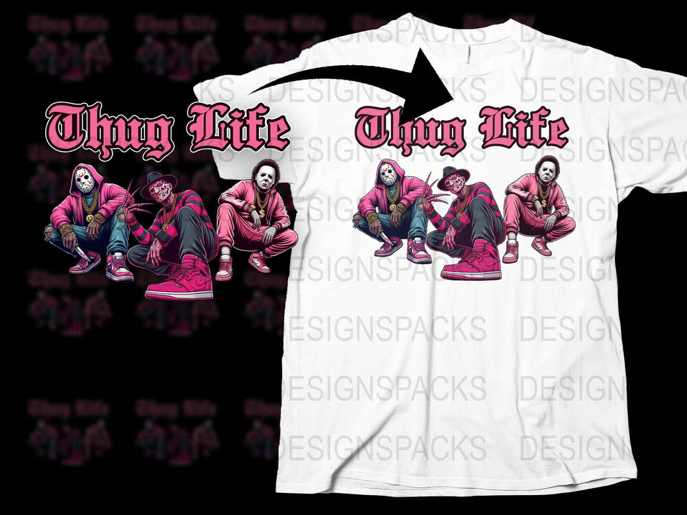 Thug Life Graphic T-Shirt, Hip Hop Style Tee, Urban Streetwear, Full Color Print, Unisex Fashion Top