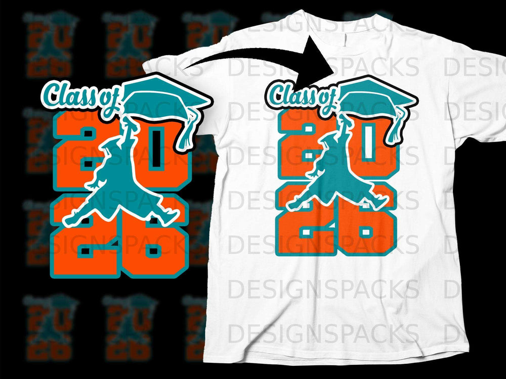 Class of 26 graduation graphic with graduation cap and silhouette.