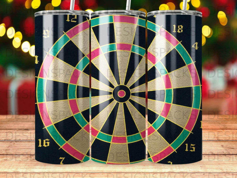Dartboard Game Pattern Black Gold Pink Green Tumbler product type