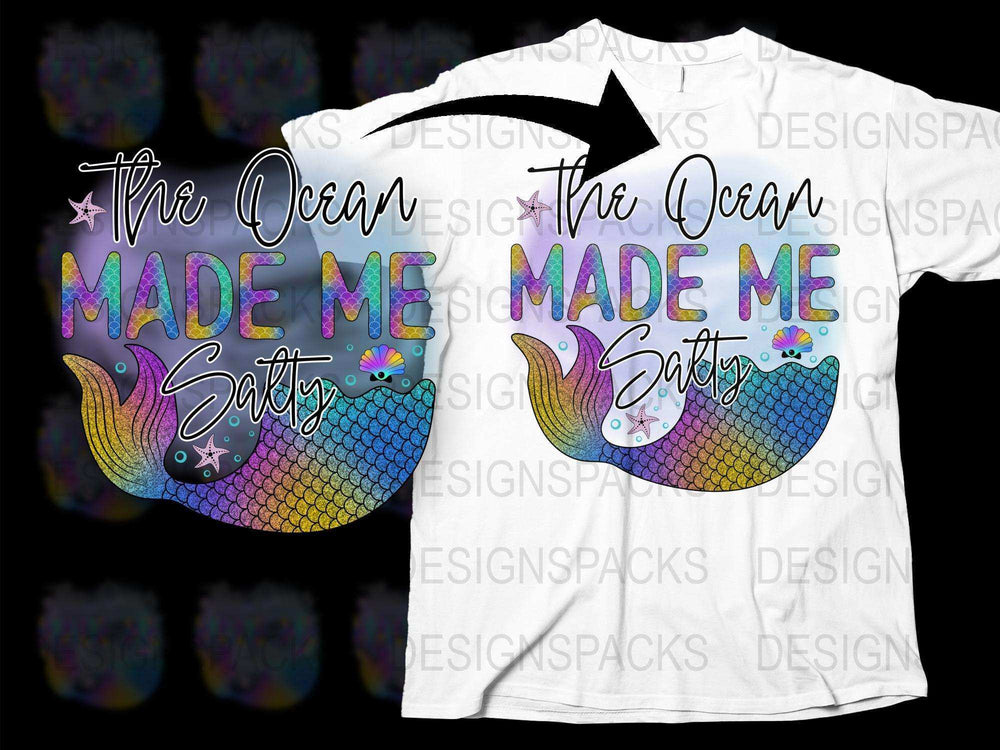 Colorful Mermaid Tail T-Shirt, 'The Ocean Made Me Salty' Quote, Beach Lover Graphic Tee, Summer Fashion, Unisex Top for All Ages