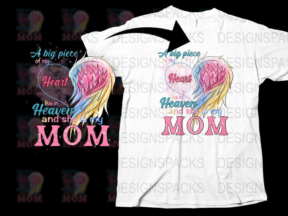 Memorial Angel Wings T-Shirt, Heart in Heaven Mom Tribute, Loving Memory Tee