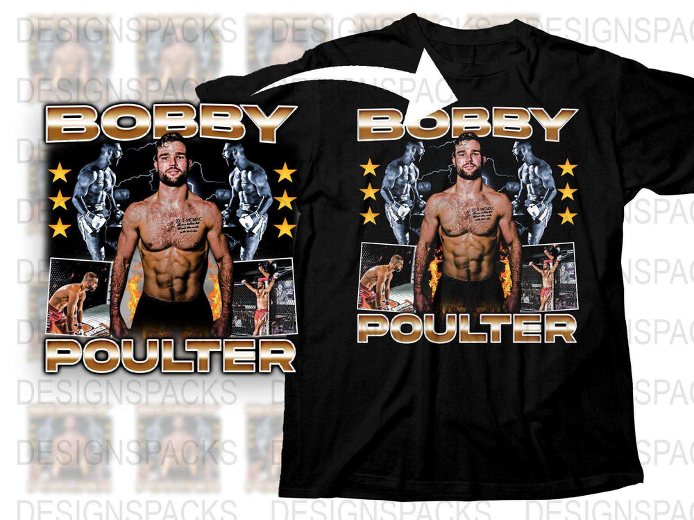 Custom Bobby Poulter Fighter Graphic T-Shirt, MMA Sports Tee, Men's Athletic Star Design Shirt