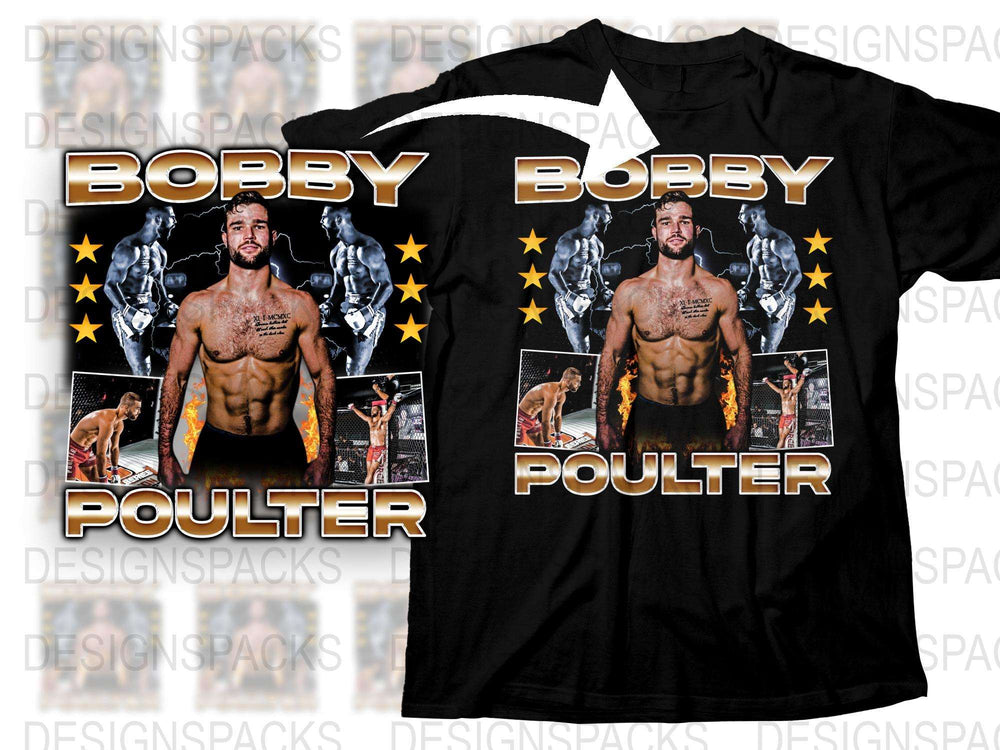 Custom Bobby Poulter Fighter Graphic T-Shirt, MMA Sports Tee, Men's Athletic Star Design Shirt