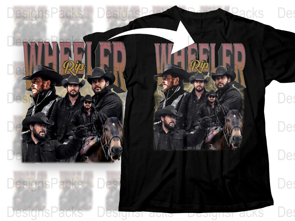 Western Cowboy Graphic Tee, Men's Black T-Shirt with Horseback Riders, Vintage Style