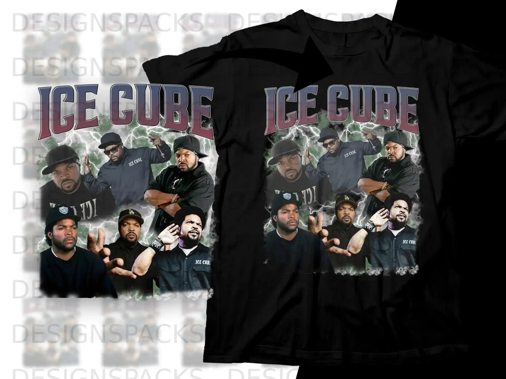 Ice Cube collage t-shirt with multiple portraits and the text "ICE CUBE".