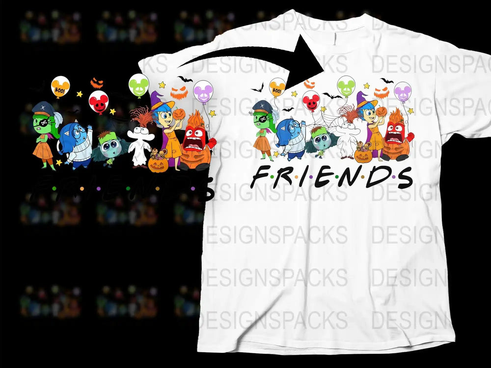 Cartoon Character Friends Halloween T-Shirt, Funny Spooky Group Costume Tee, Graphic Holiday Shirt for Parties