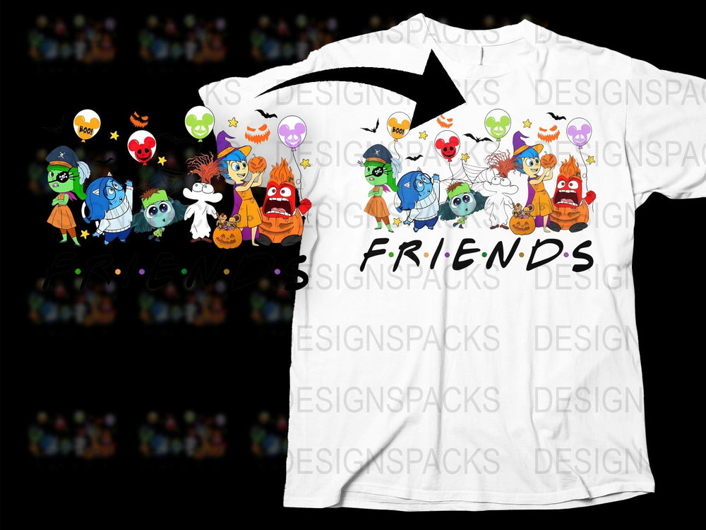 Cartoon Character Friends Halloween T-Shirt, Funny Spooky Group Costume Tee, Graphic Holiday Shirt for Parties