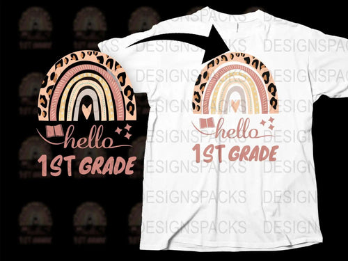 Hello 1st Grade Rainbow T-Shirt, Cute Back to School Outfit, First Day of School Tee, Kids Graphic Shirt, Preschool Elementary Top