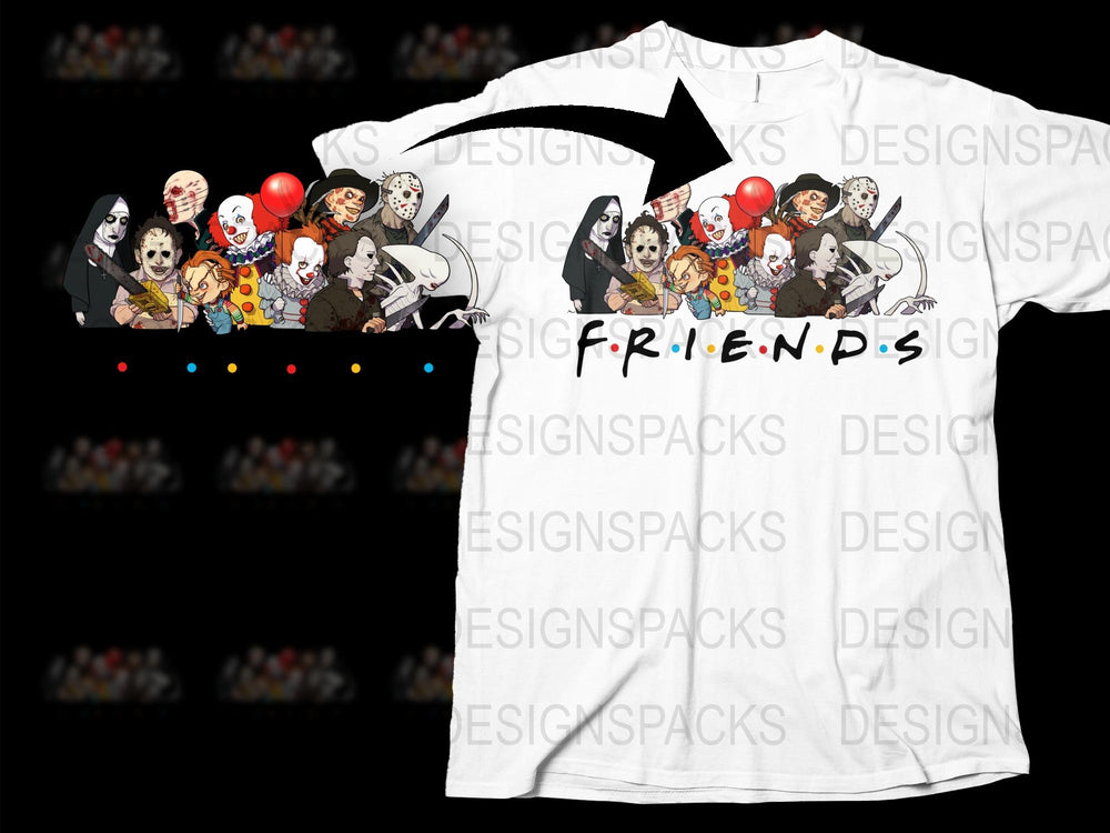 Horror Friends T-Shirt, Classic Horror Characters Group Tee, Unisex Horror Movie Fan Shirt