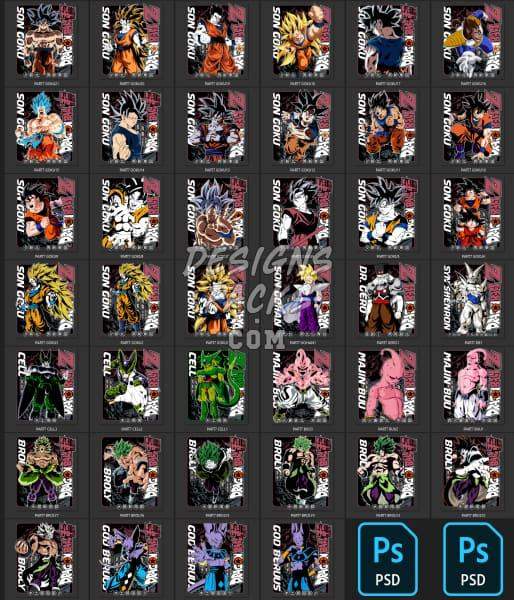 Dragon Ball Z anime character designs for DTF, DTG, embroidery & tumbler wraps – print-ready PNG, SVG, PES