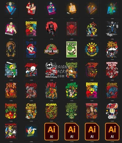 75 Retro Gaming Mixed Designs Bundle PNG AI