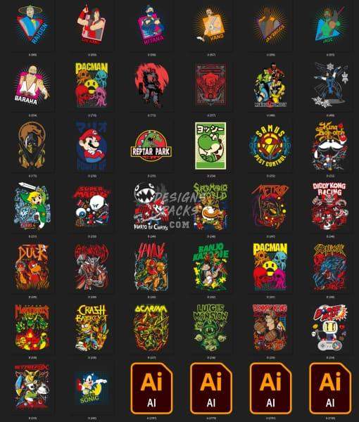 75 Retro Gaming Mixed Designs Bundle PNG AI designspacks