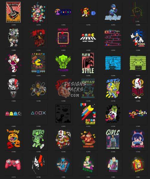 75 Retro Gaming Mixed Designs Bundle PNG AI designspacks