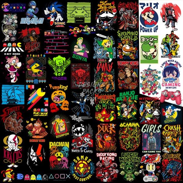 75 Retro Gaming Mixed Designs Bundle PNG AI designspacks