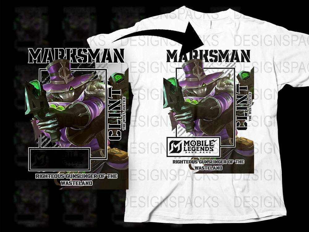 Mobile Legends Clint Marksman T-Shirt, Gaming Graphic Tee, Righteous Gunslinger Design, Unisex Casual Wear