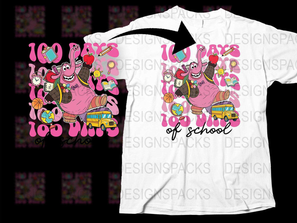 Fun Cartoon School Bus and Kids 100 Days of School T-Shirt, Colorful Teacher Shirt, Celebration Tee for Educators and Students