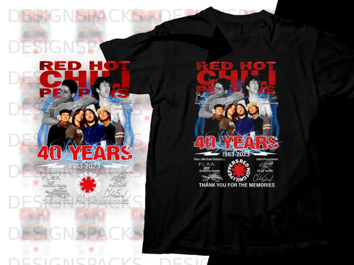 Red Hot Chili Peppers 40 Years anniversary t-shirt with band photo.