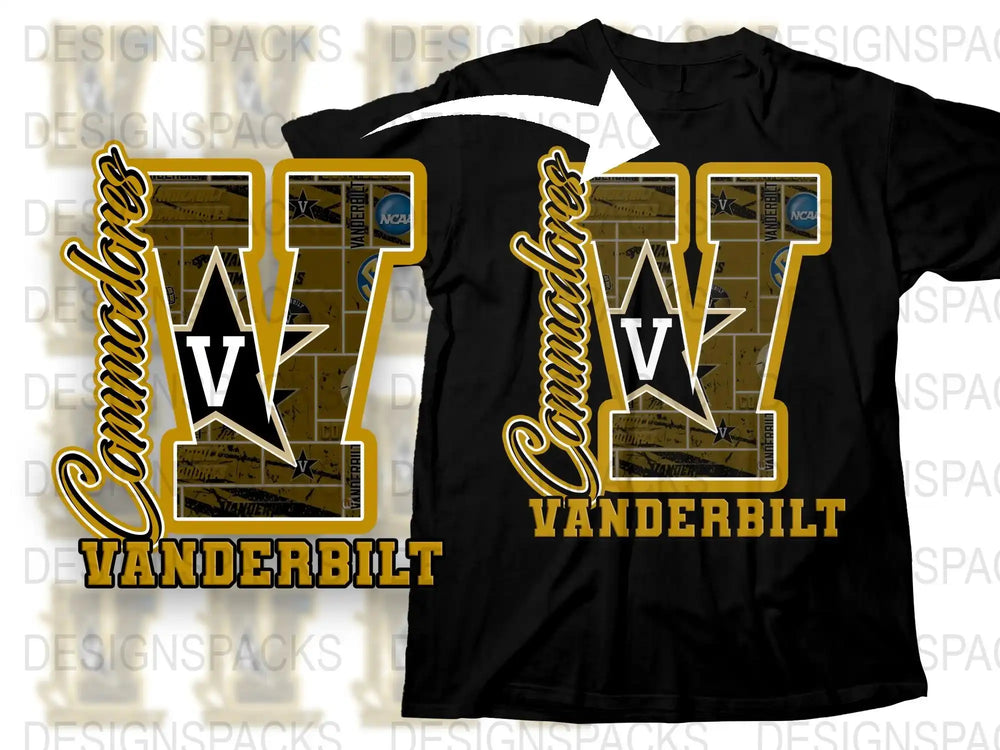 Vanderbilt Commodores T-Shirt, Black and Gold Graphic Tee, NCAA Sports Apparel, Fan Gear