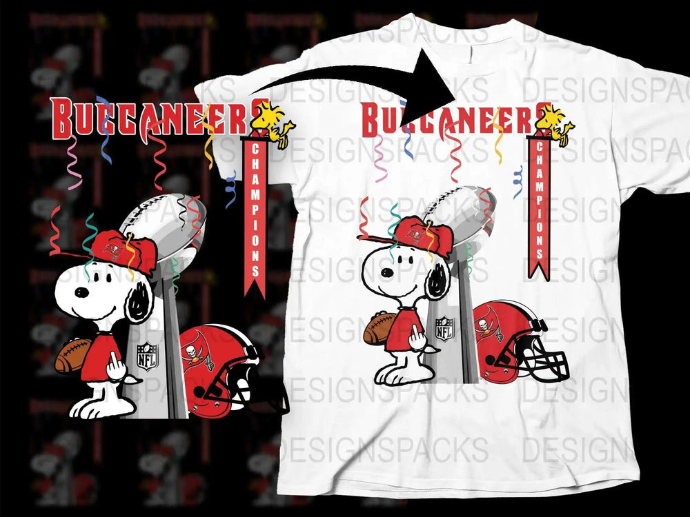 Snoopy Buccaneer Football Champion T-Shirt, Unisex Cartoon Graphic Tee, NFL Fan Apparel