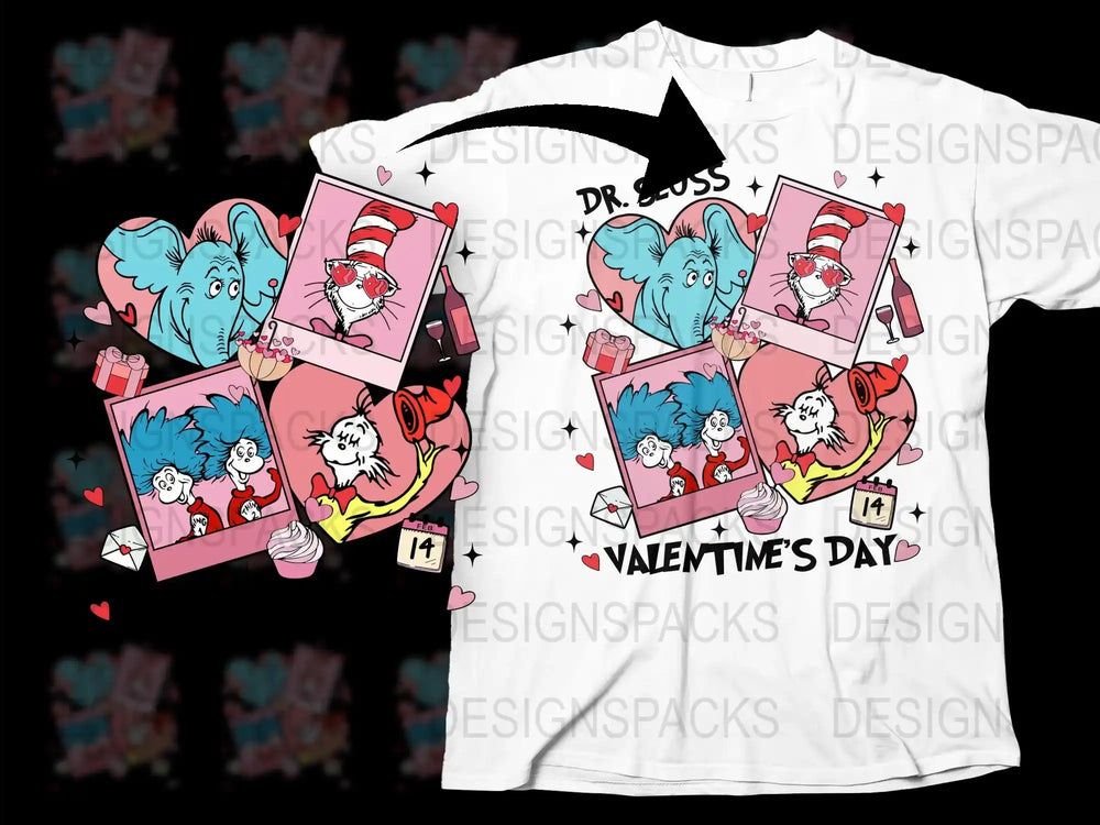 Dr. Seuss Valentine's Day T-Shirt, Cat in the Hat Love Graphics, Unisex Adult Clothing