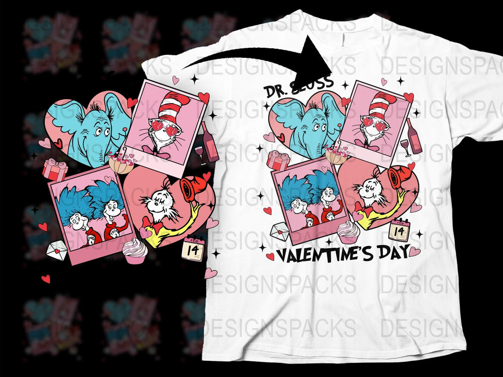 Dr. Seuss Valentine's Day T-Shirt, Cat in the Hat Love Graphics, Unisex Adult Clothing