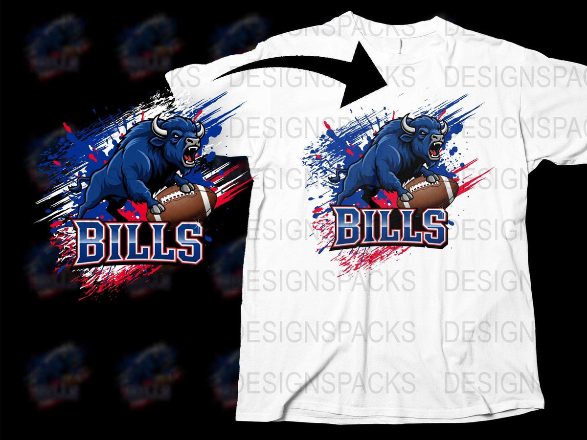 Buffalo Bills Inspired Graphic T-Shirt, Blue Angry Bison Design, Football Fan Apparel, Casual Sportswear