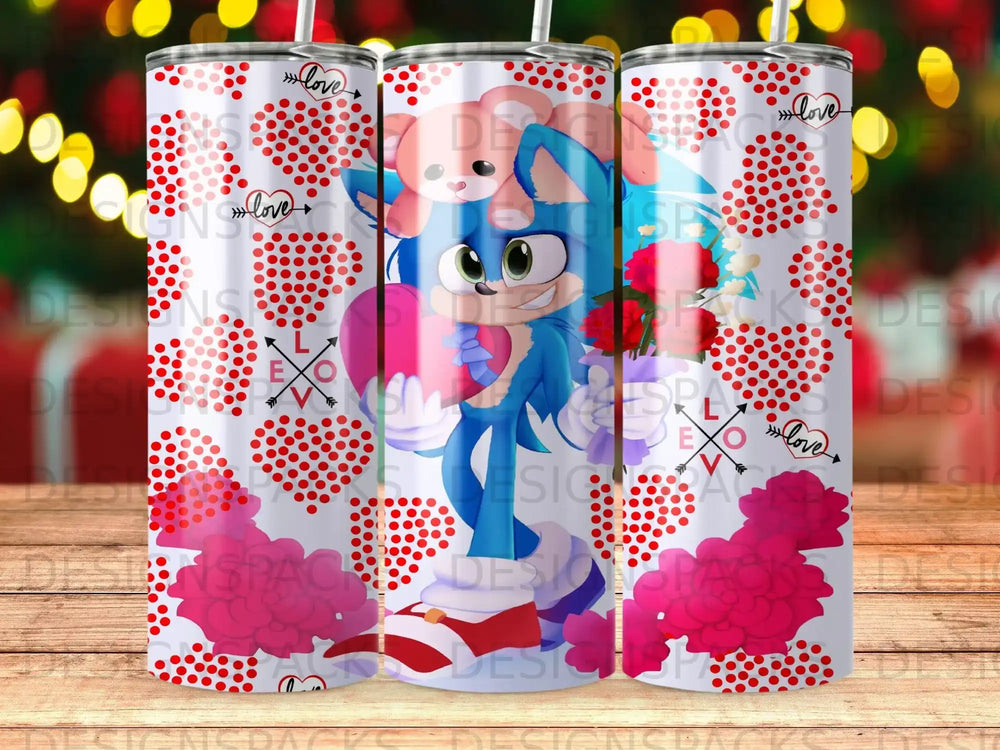 Sonic the Hedgehog character holding a heart with teddy bear on head.