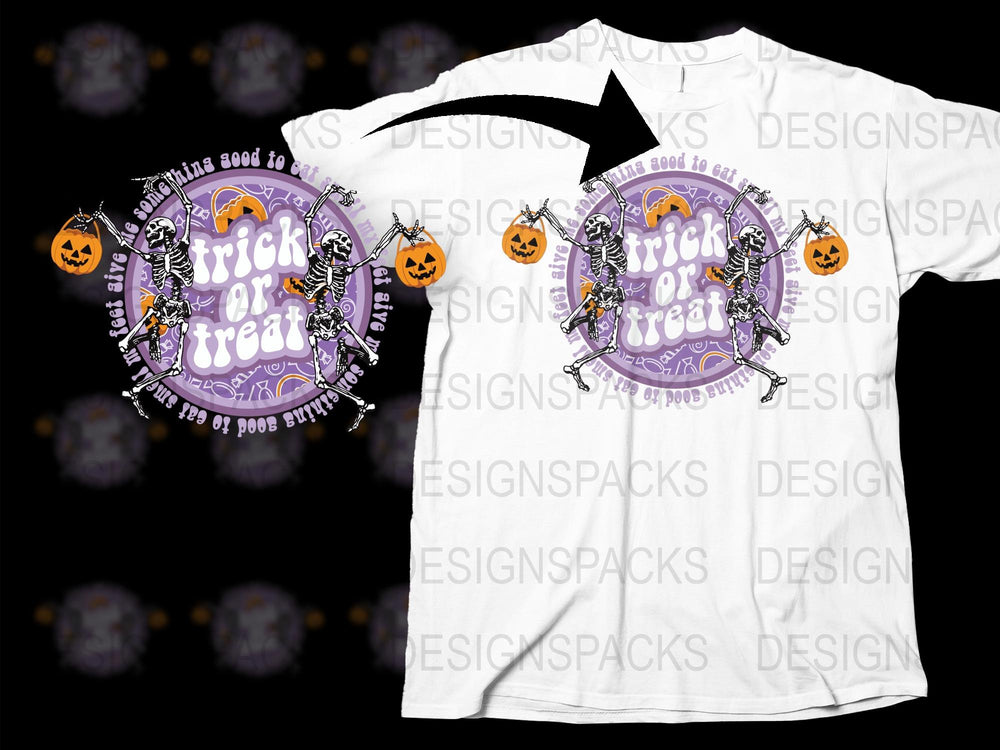 Halloween Trick or Treat T-Shirt, Spooky Pumpkin and Ghost Graphics, Purple and White Tee for All Ages