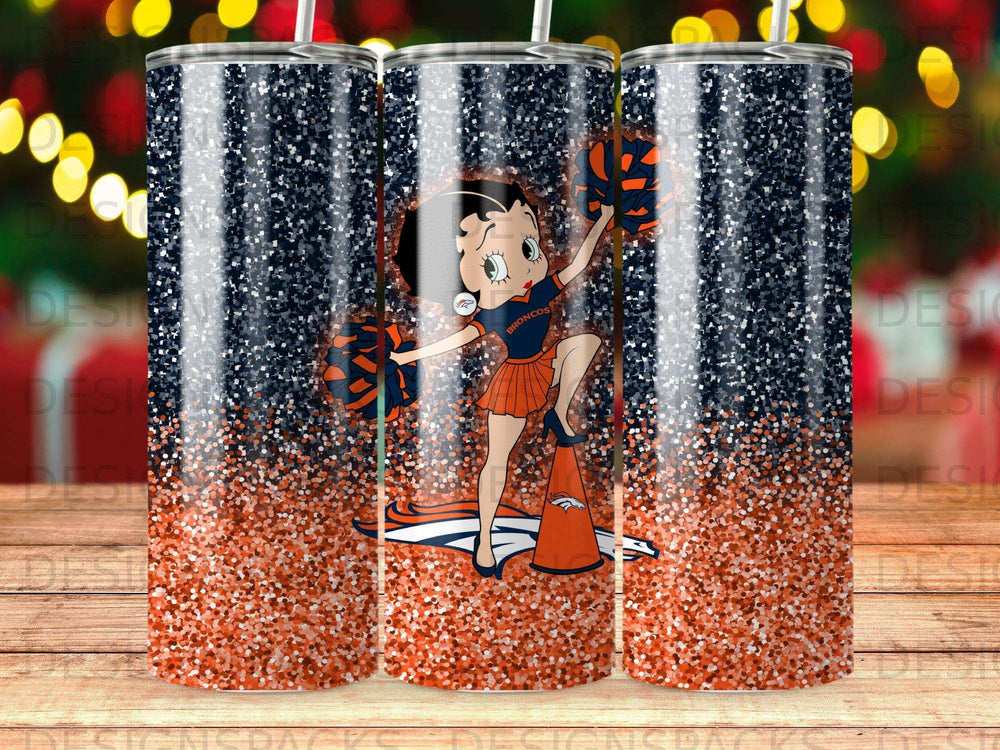 Betty Boop in Denver Broncos uniform with glitter and team logo.