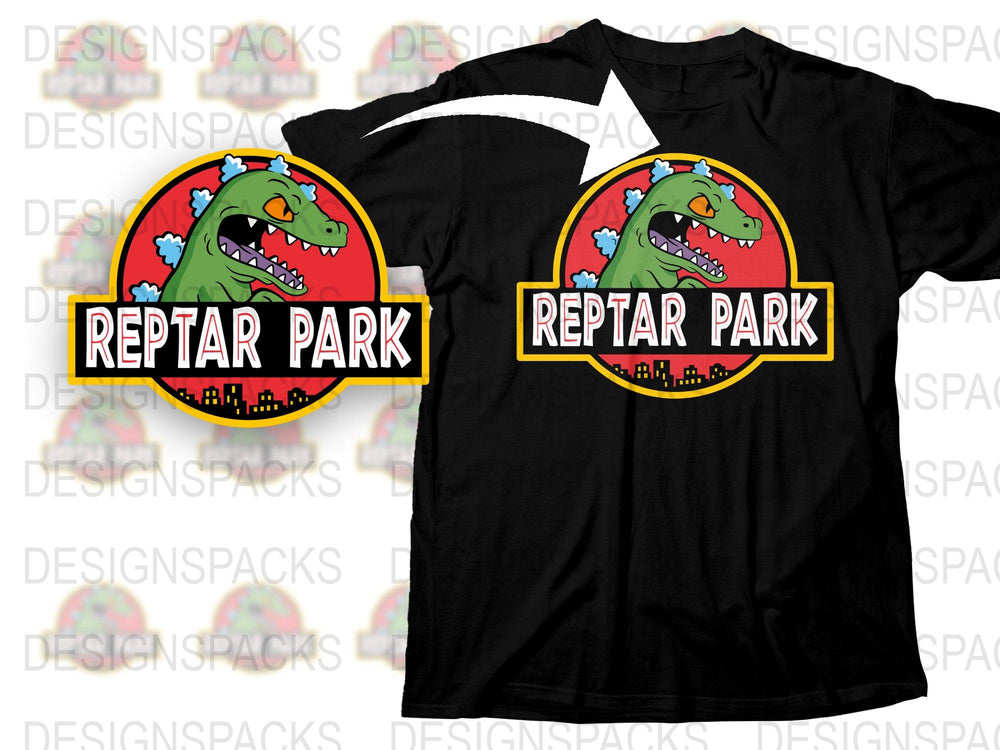 Reptar Park T-Shirt, Retro Cartoon Dinosaur Graphic Tee, Unisex Black Cotton Shirt
