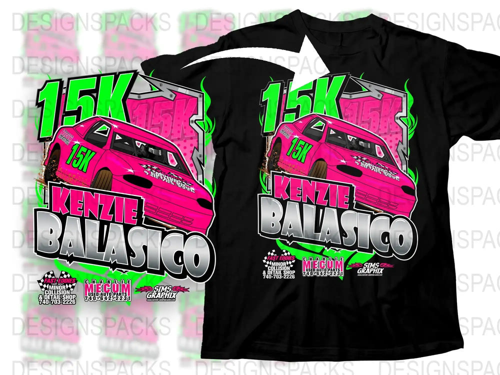 Kenzie Balasico Racing T-Shirt, Neon Pink Graphic Car, Motorsport Apparel, Unisex Fit
