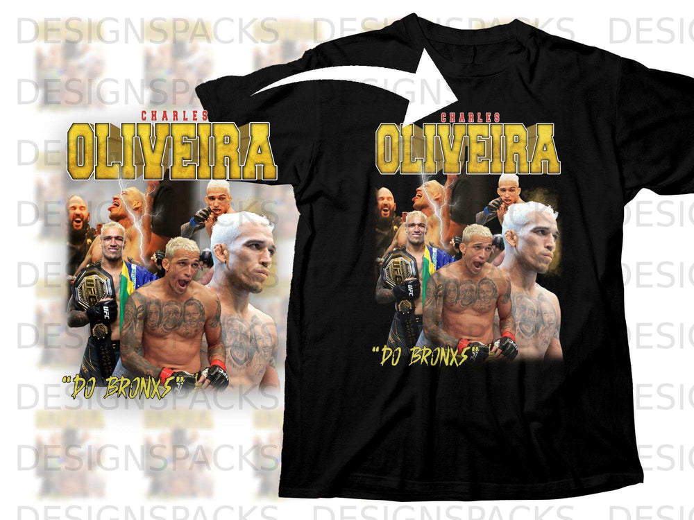 Charles Oliveira "Do Bronx" UFC t-shirt with fighter imagery.