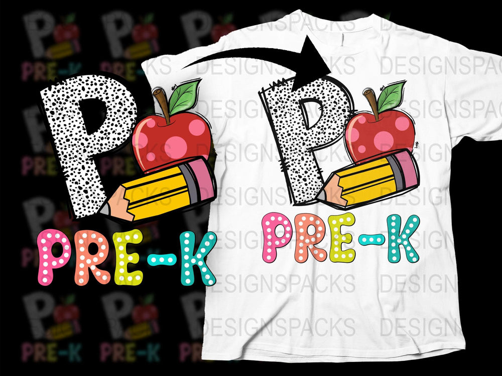 Pre-K Teacher T-Shirt, Colorful Apple and Pencil Design, Fun Graphic Tee for Educators, Back to School Outfit
