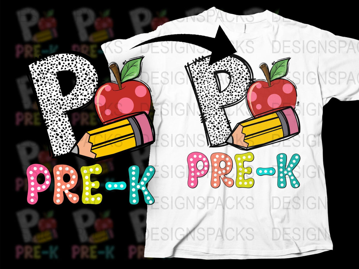 Pre-K Teacher T-Shirt, Colorful Apple and Pencil Design, Fun Graphic Tee for Educators, Back to School Outfit