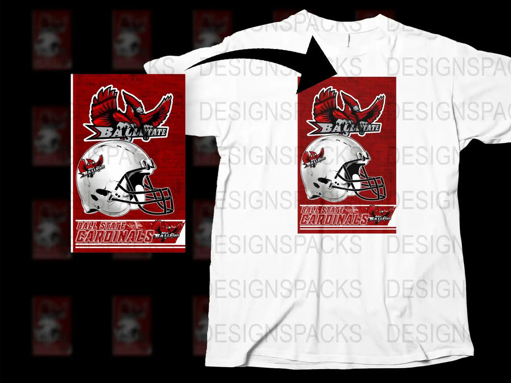 Ball State Cardinals Football T-Shirt, College Sports Fan Gear, Red and White Graphic Tee