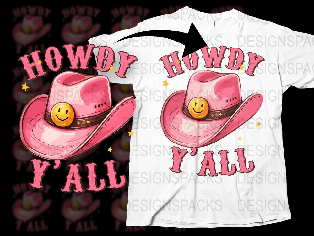 Howdy Y'all T-Shirt, Western Cowboy Hat Design, Southern Slang Tee, Unisex Adult Clothing