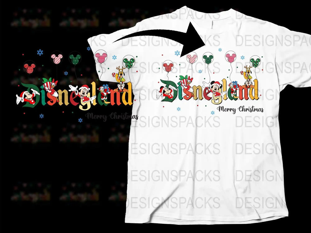 Disney Inspired Christmas T-Shirt, Cartoon Characters Holiday Tee, Festive Family Apparel for Theme Parks