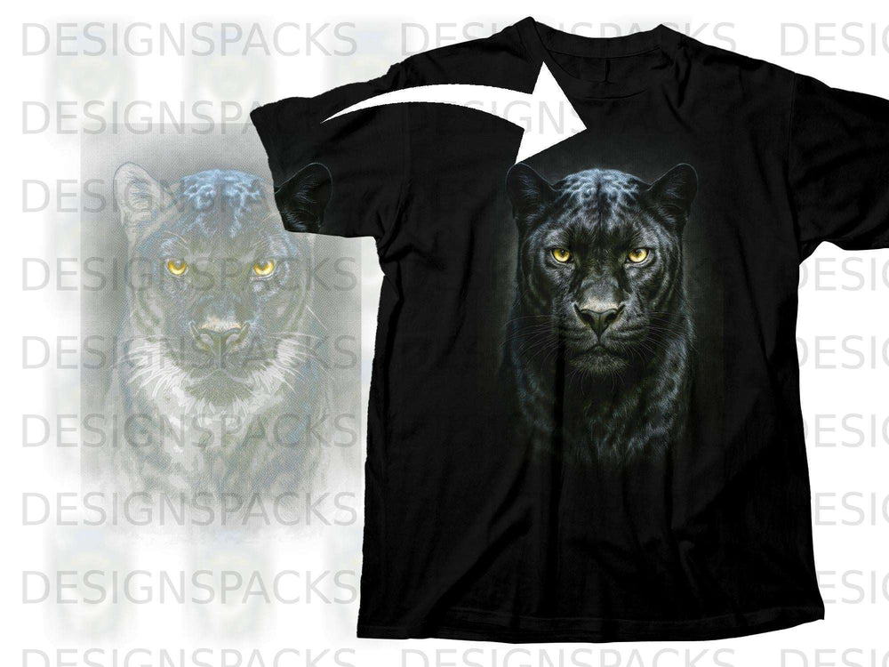Black t-shirt with a realistic black panther portrait on the front.