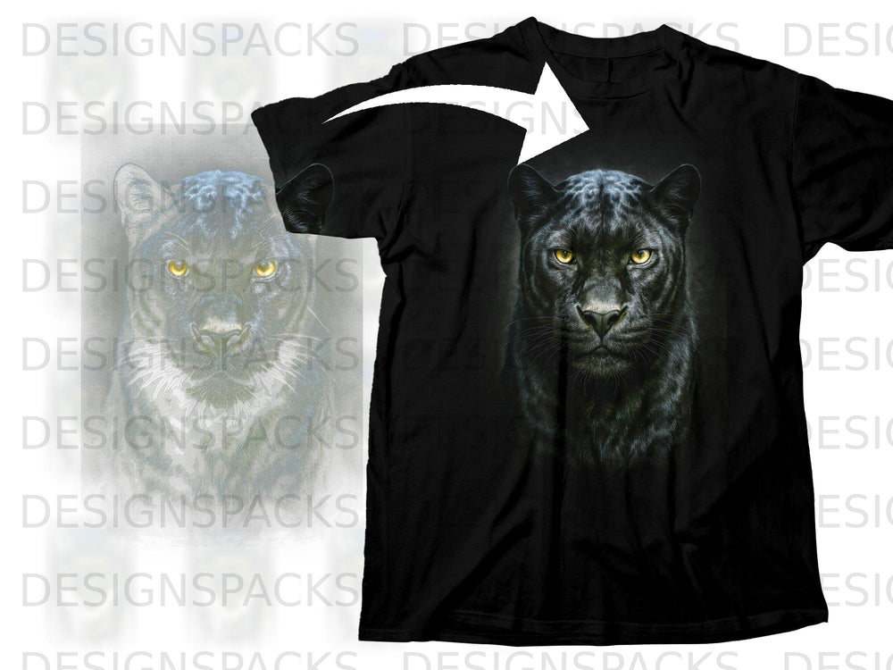 Black t-shirt with a realistic black panther portrait on the front.