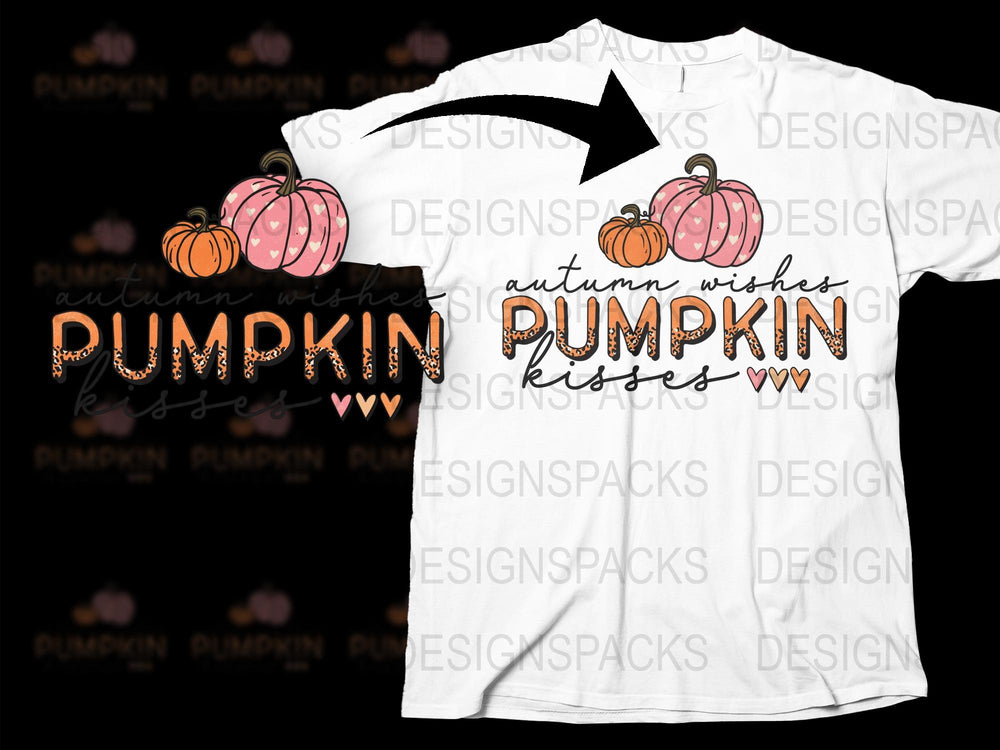 Autumn Pumpkin Kisses T-Shirt, Fall Season Graphic Tee, Halloween Pumpkin Shirt, Festive Thanksgiving Apparel