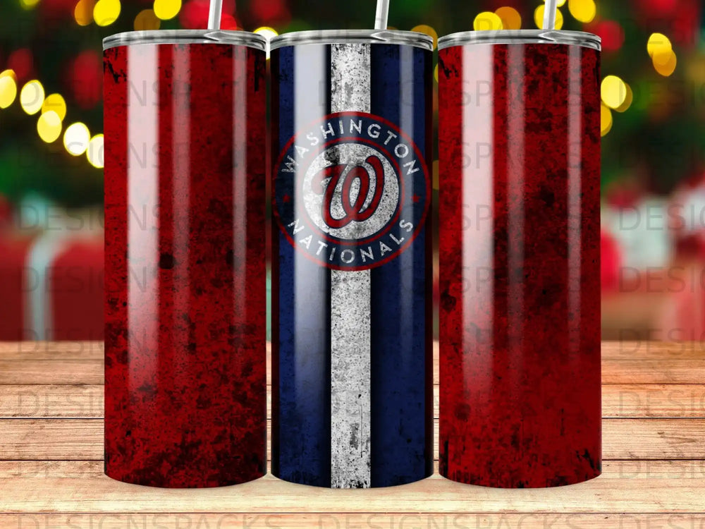 Washington Nationals baseball team logo on a red textured tumbler.