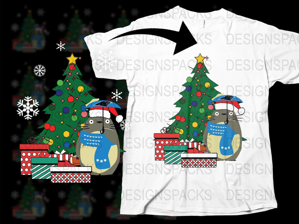 Christmas Cat T-Shirt, Festive Holiday Tee, Cute Cat with Tree and Gifts, Snowflakes Pattern, Unisex Apparel