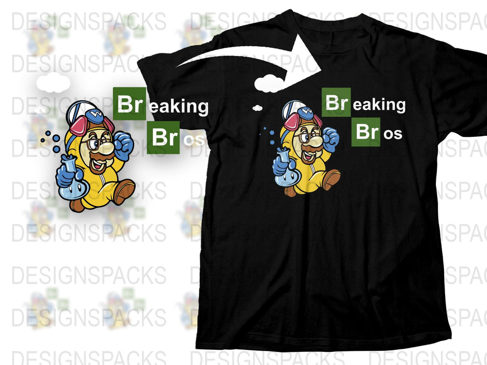 Breaking Bros Plumber Graphic T-Shirt, Cartoon Character Tee, Fun Video Game Inspired Shirt