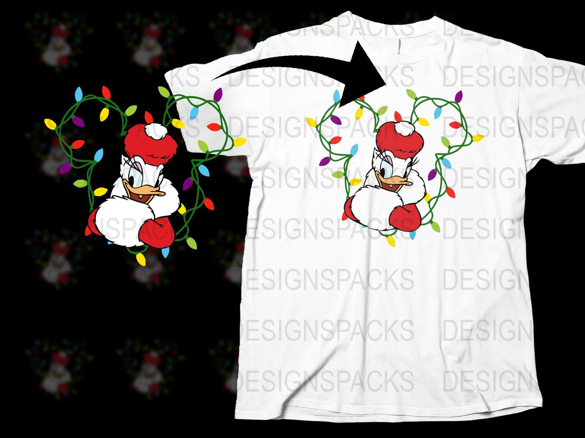 Festive Holiday T-Shirt with Cartoon Red Bird, Colorful Lights Design, Unisex Christmas Tee